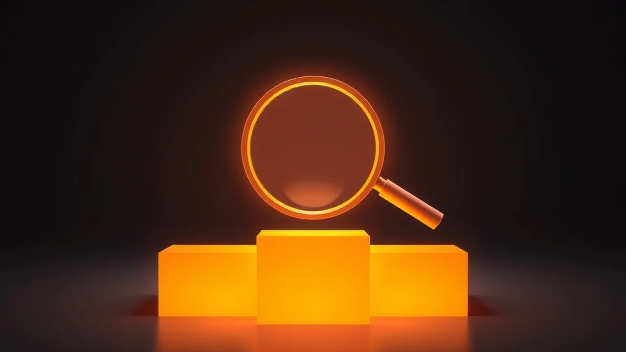Lupa laranja sobre pódios, representando a escolha da melhor agência de gestão de tráfego